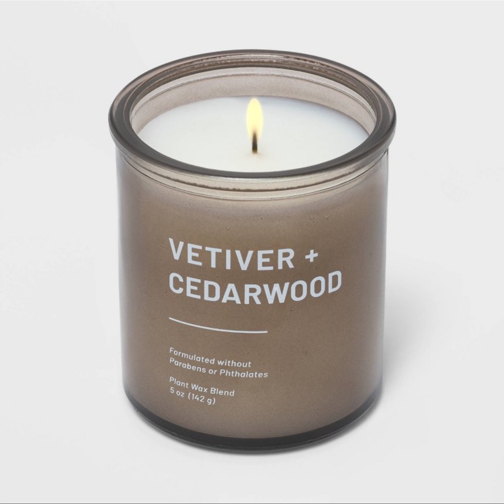 Project 62 Vetiver and Cedarwood Candle Glass Brown Jar